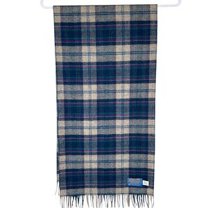 Pendleton Blue Virgin Wool Fringed Heritage Plaid Blanket Scarf Unisex USA Made